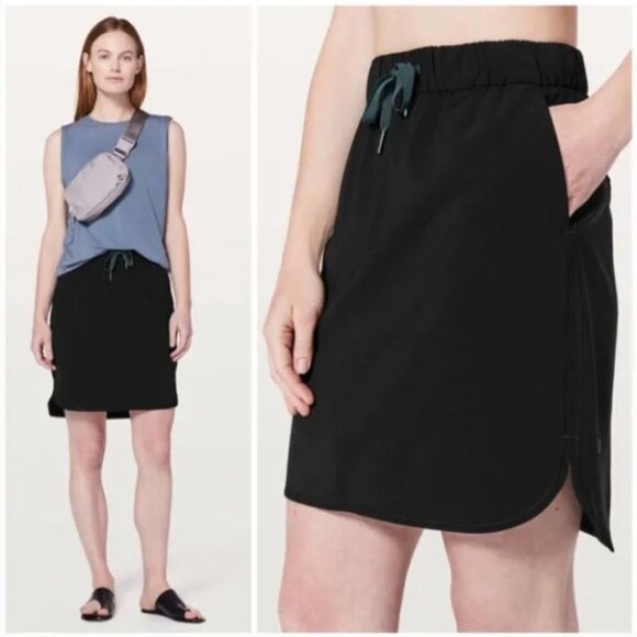 LULULEMON On The Fly Skirt 21" Black 6 W8897S Drawstring Elastic Waist Luxtreme - Picture 1 of 8
